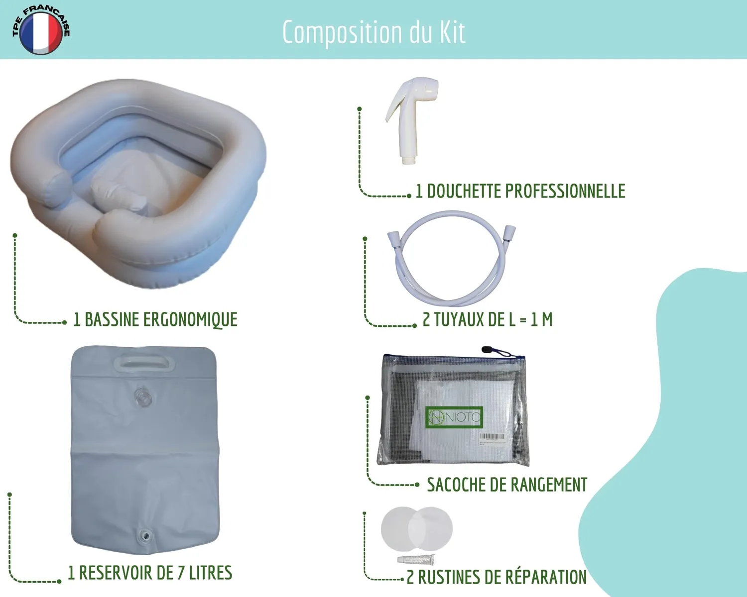 NIOTO Bac à Shampoing Gonflable 7 L avec Douchette