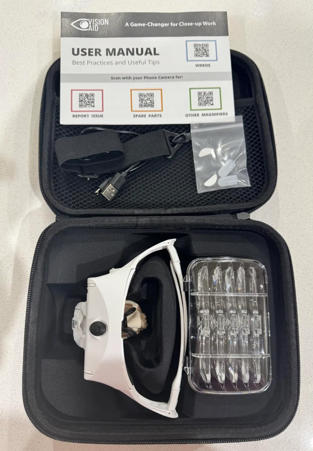 VisionAid lunettes loupe LED 5 verres mains libres rechargeable