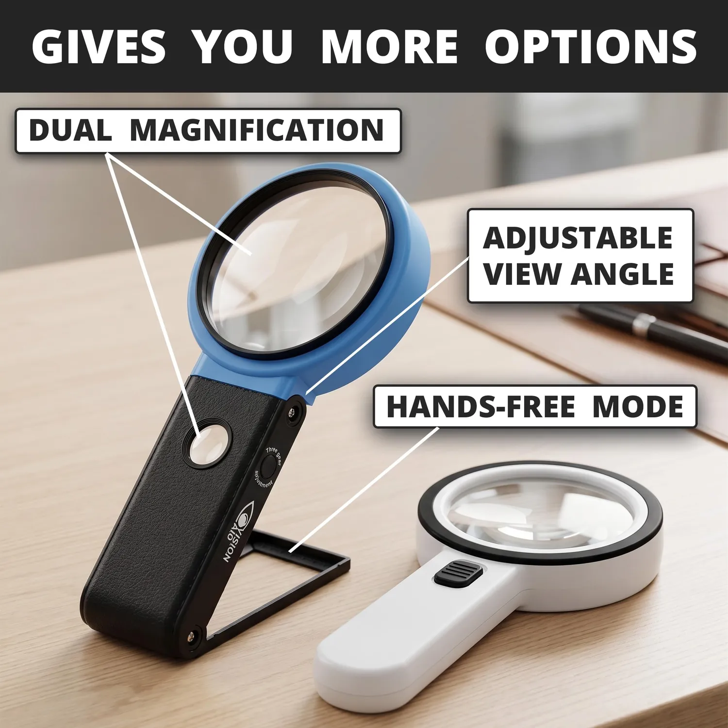 VisionAid Loupe 30X 10X LED mains libres 21 lampes