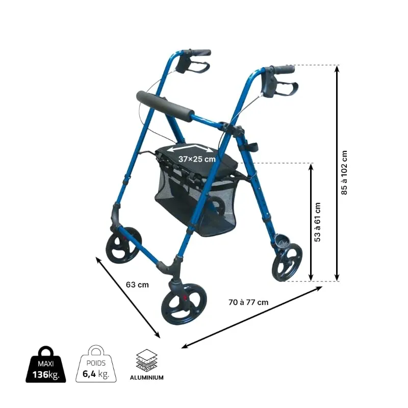 Identités Neo Fashion rollator bleu électrique assise 136 kg