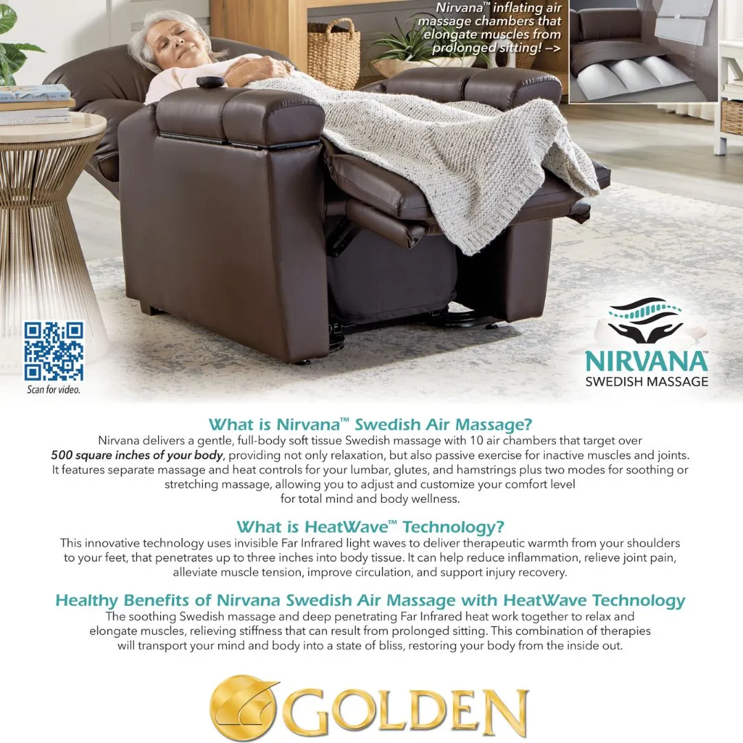 Golden Technologies Nirvana système massage air chaleur fauteuil