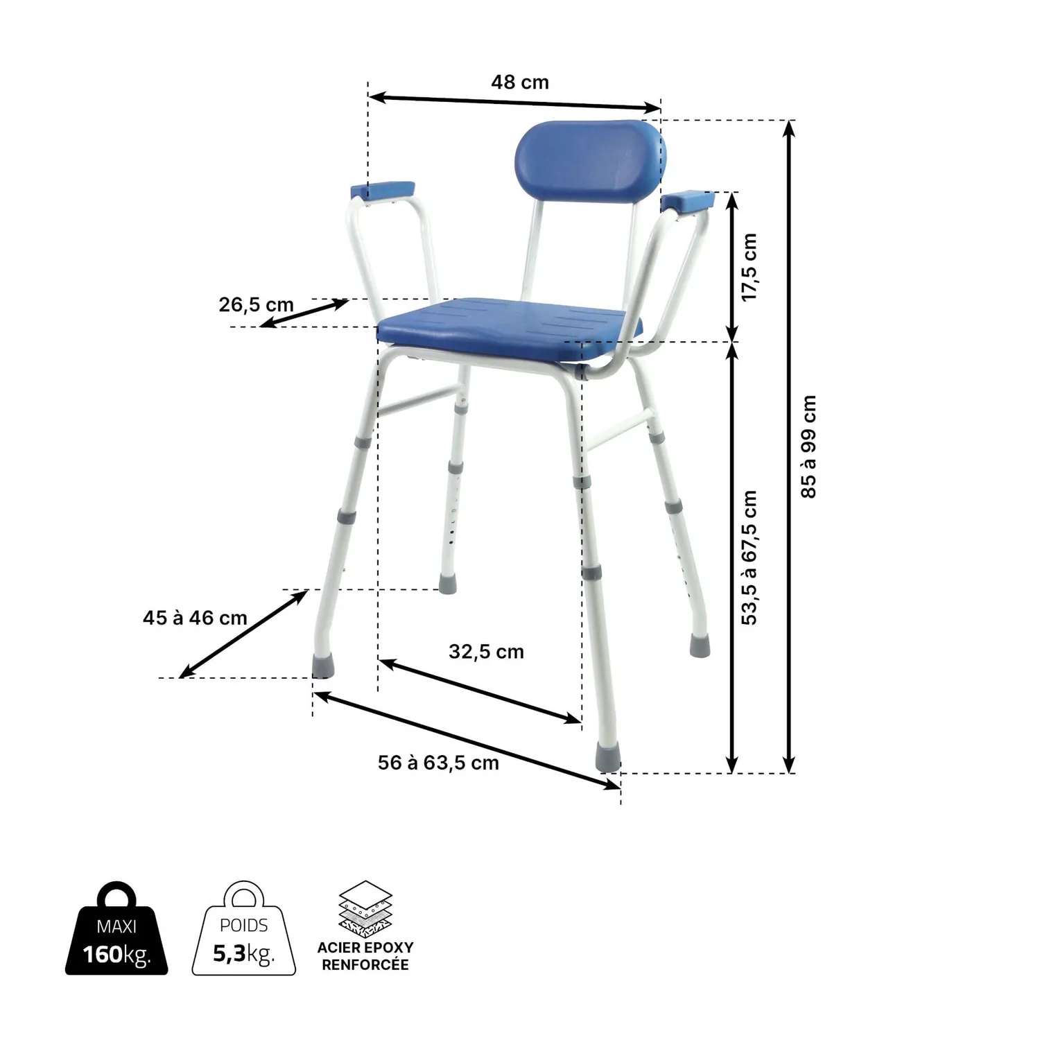 Identités chaise haute capitonnée bleue 160 kg inclinée
