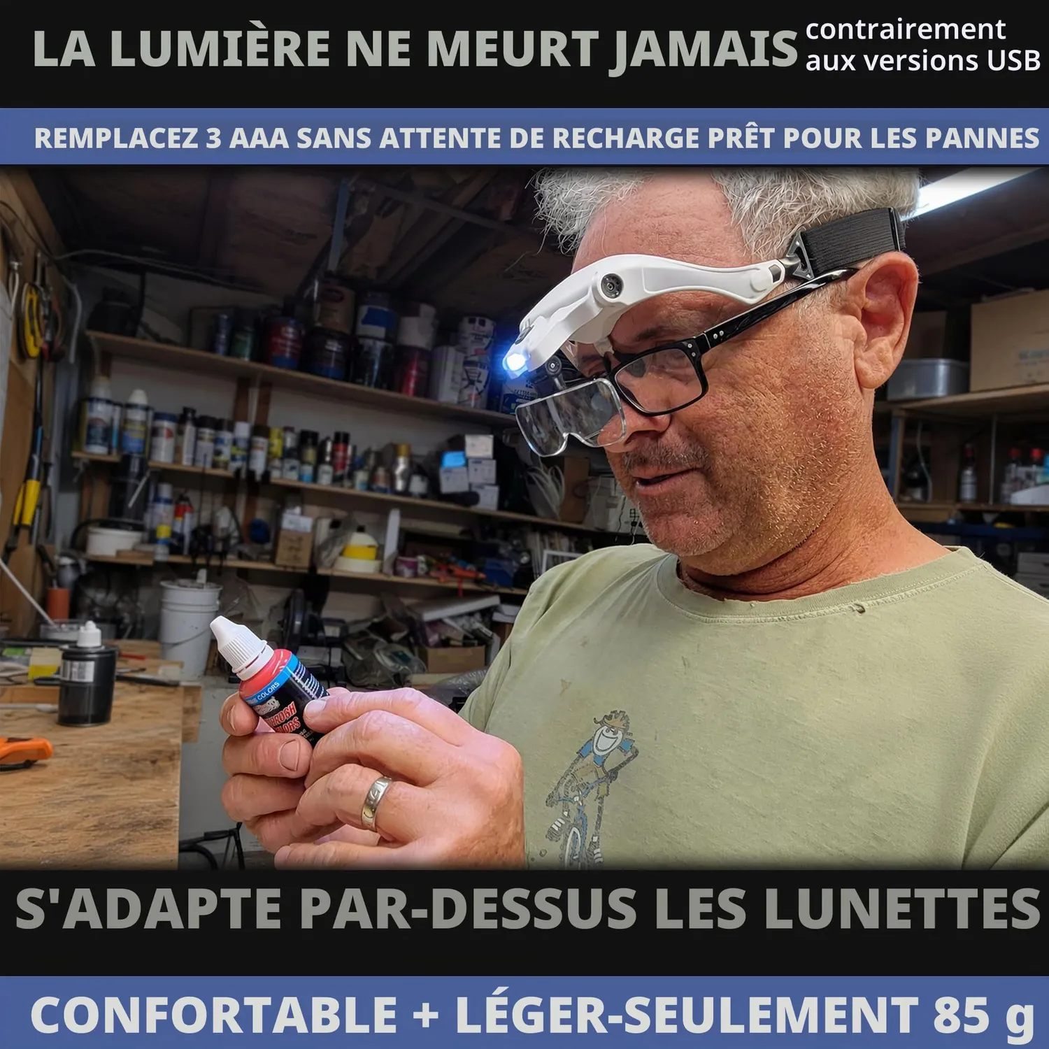 VisionAid Loupe bandeau lumineux mains libres 5 lentilles