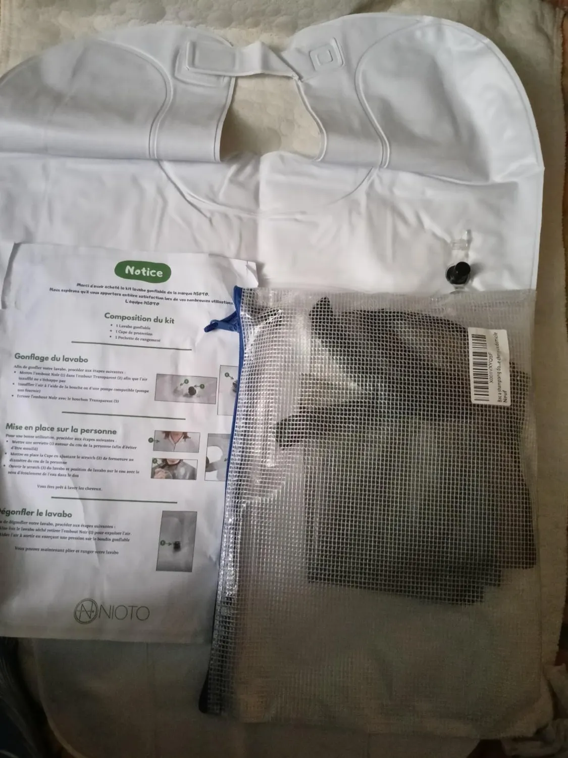 Nioto bac shampoing gonflable avec cape adulte