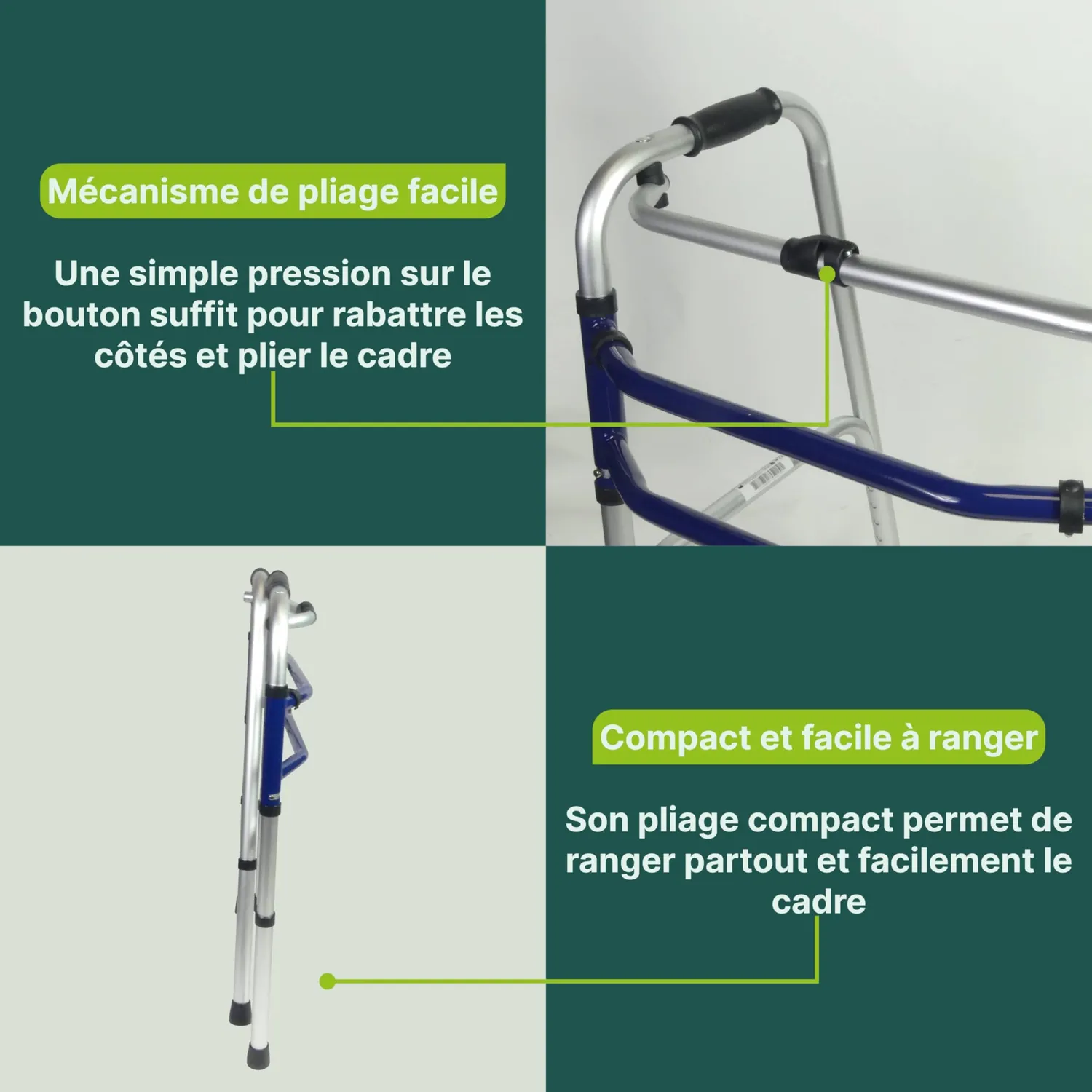Identités Cadre de marche articulé pliable 120 kg