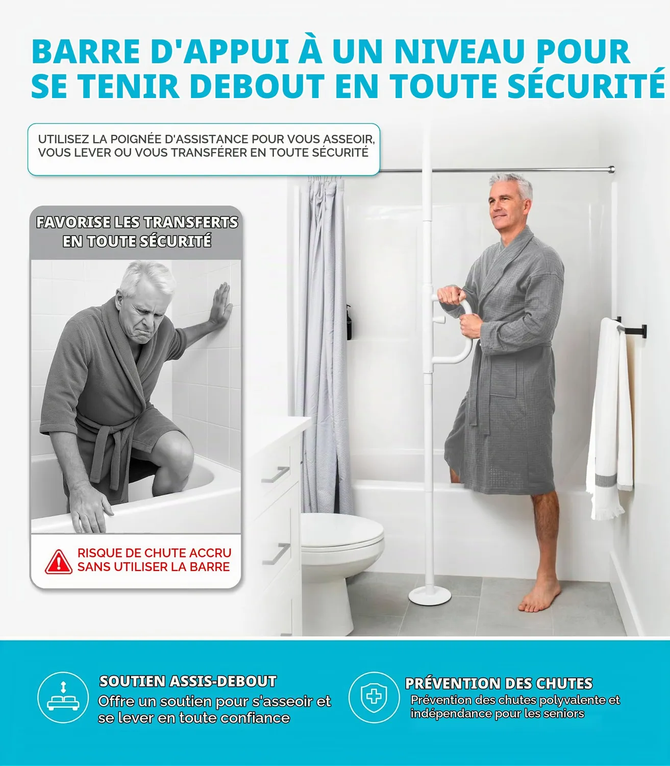 Identités Curve barre appui sol-plafond blanche pivotante 135kg