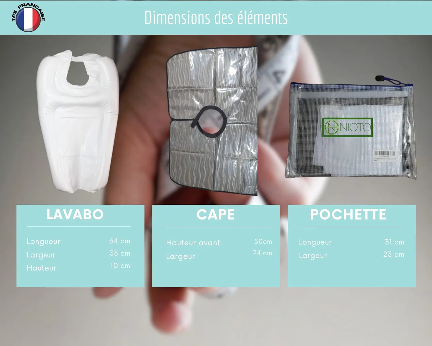Nioto bac shampoing gonflable avec cape adulte
