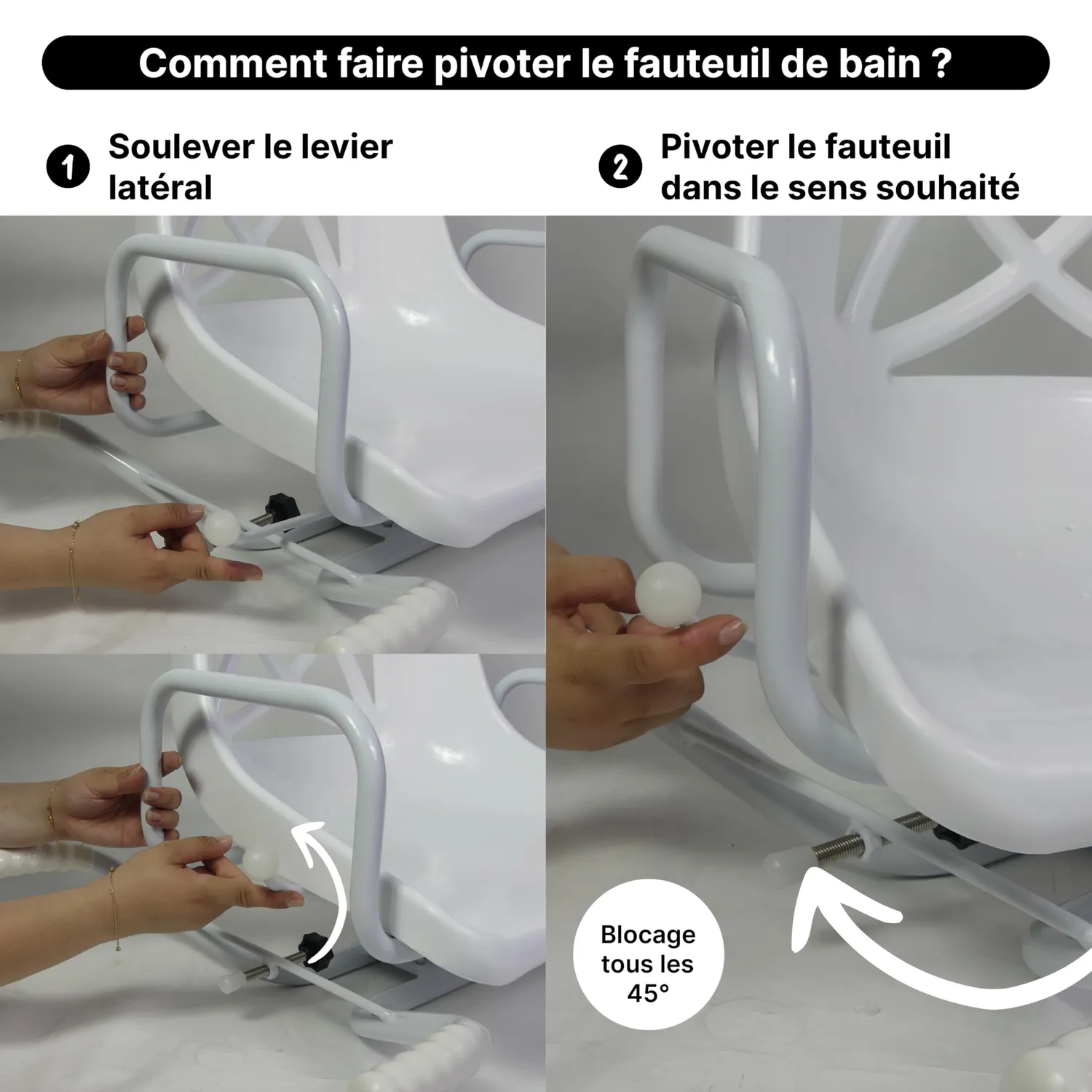 Identités fauteuil de bain pivotant 360° accoudoirs 113 kg