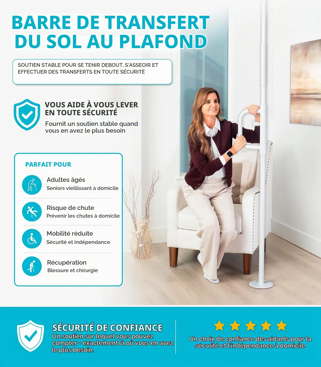 Identités Curve barre appui sol-plafond blanche pivotante 135kg