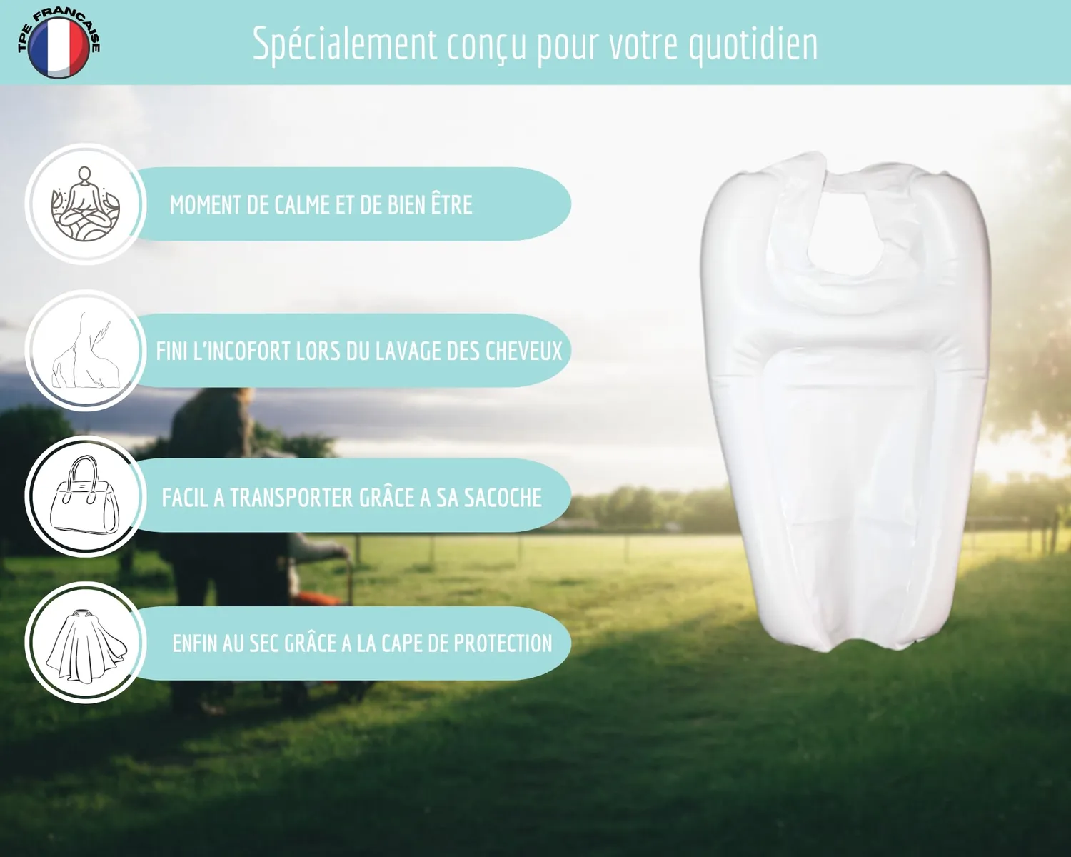 Nioto bac shampoing gonflable avec cape adulte