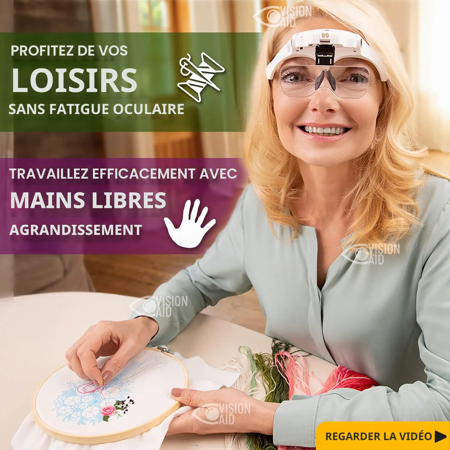 VisionAid lunettes loupe LED 5 verres mains libres rechargeable