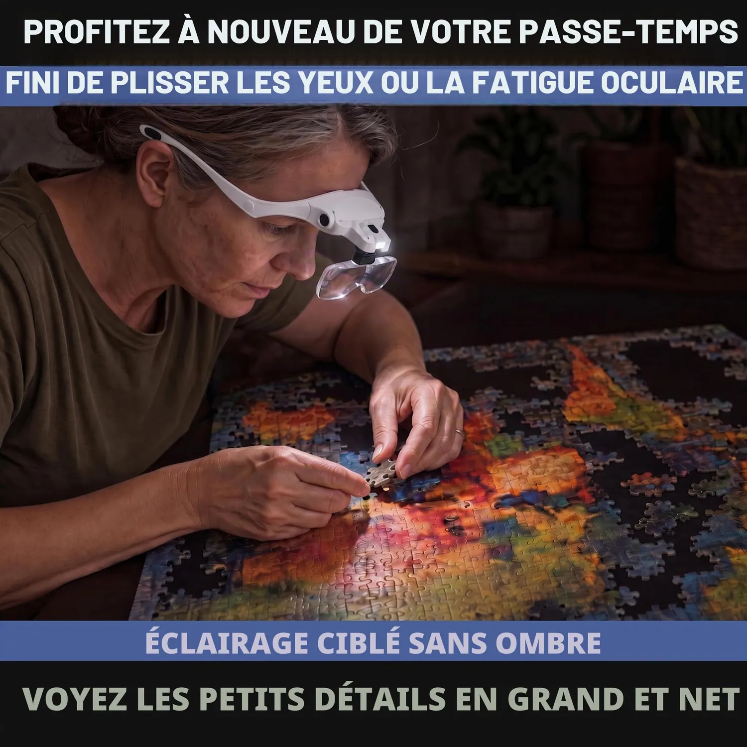 VisionAid Loupe bandeau lumineux mains libres 5 lentilles
