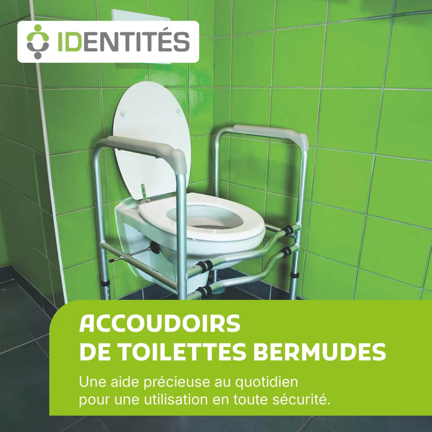 Identités Bermudes accoudoirs WC alu 125 kg