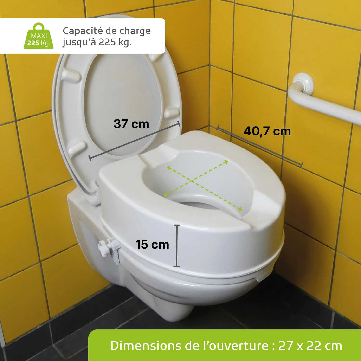 Identités Ibiza réhausse WC sans couvercle 15 cm 225 kg