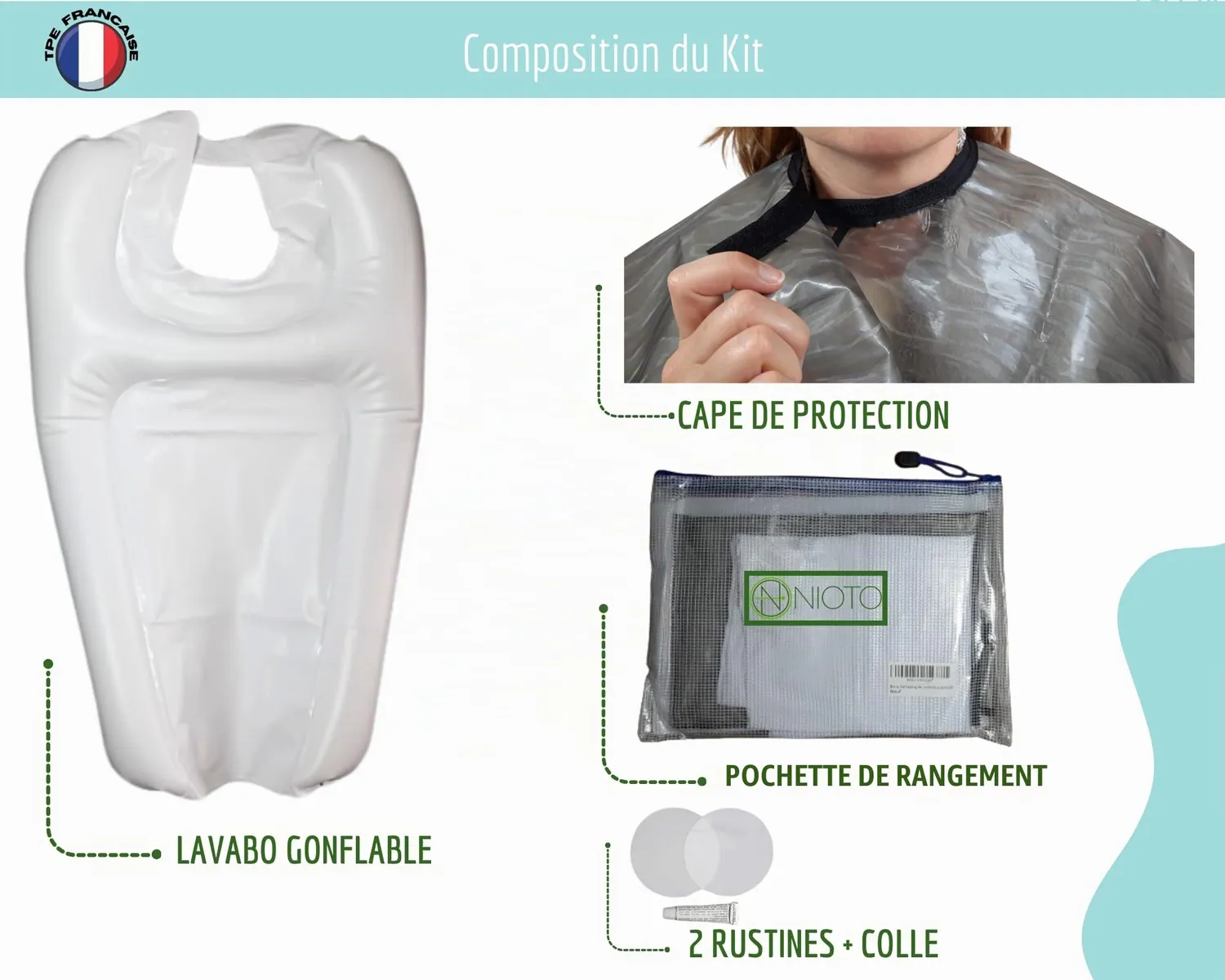 Nioto bac shampoing gonflable avec cape adulte
