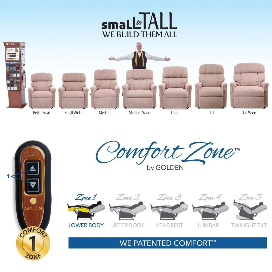 Golden Technologies Comforter fauteuil releveur 7 tailles 227 kg